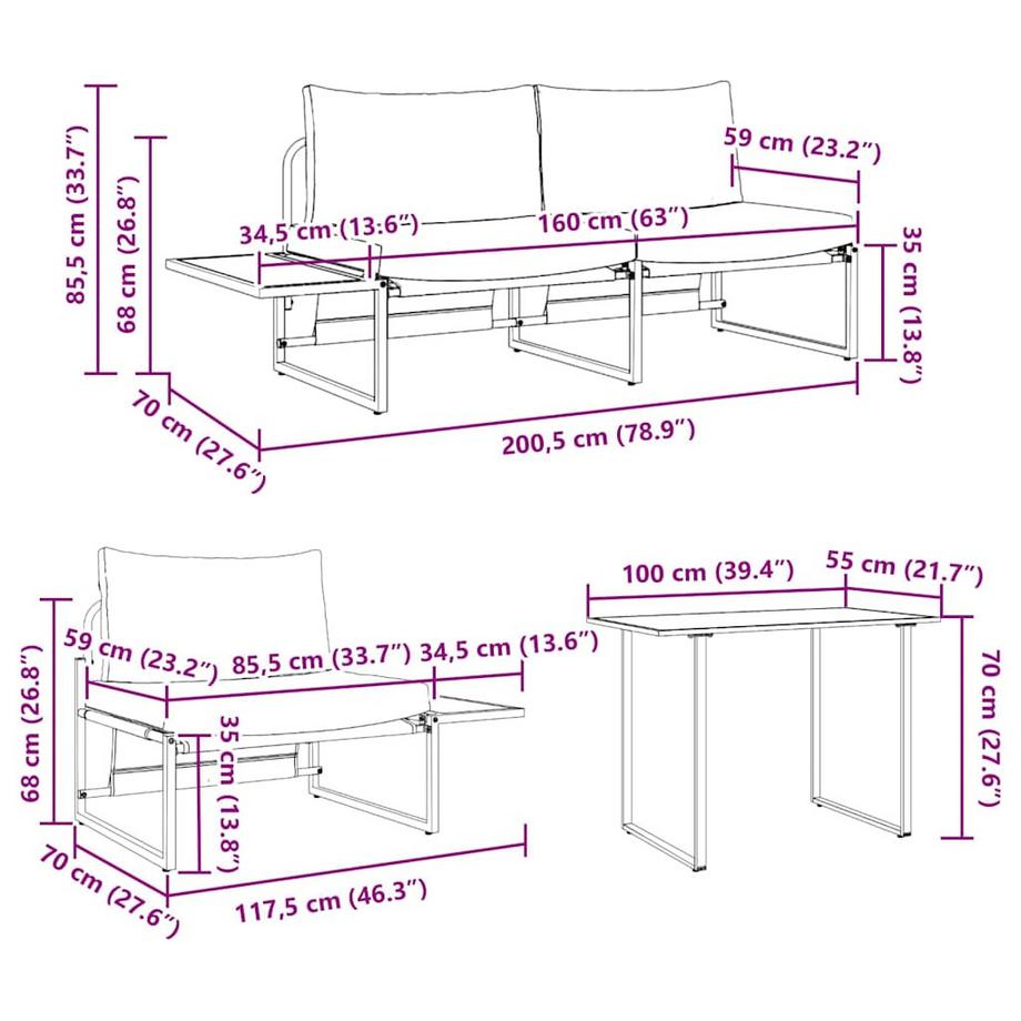 VidaXL Ensemble de salle à manger pour jardin acier  