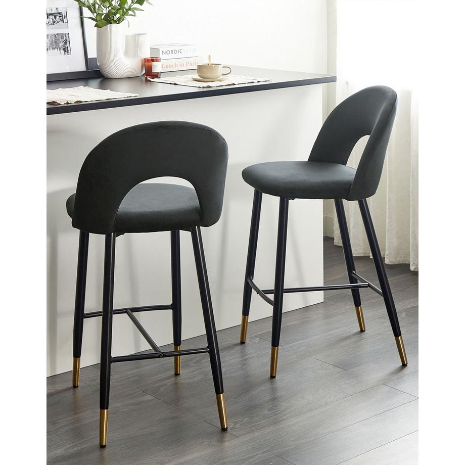 Beliani Lot de 2 chaises de bar en Velours Glamour FALTON  