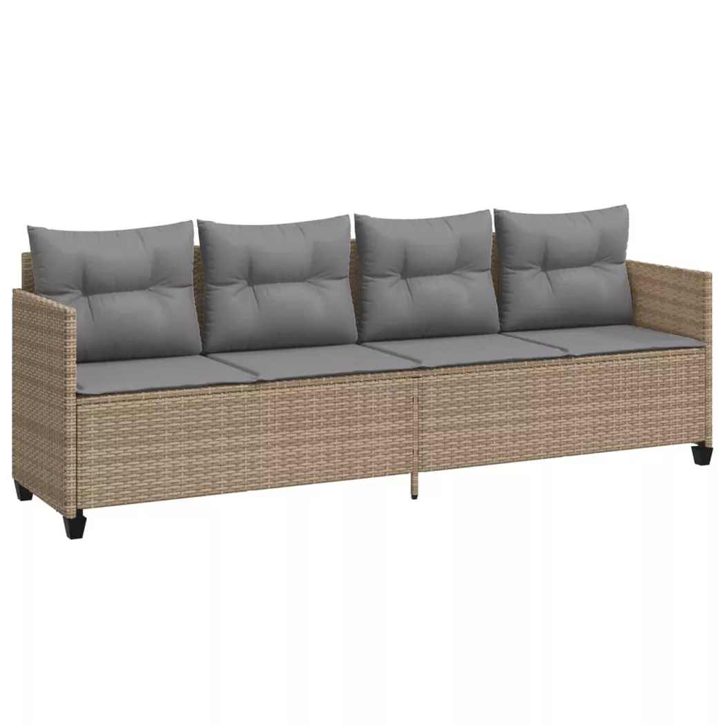 vidaXL Sonnenliege mit Kissen Beige Poly Rattan