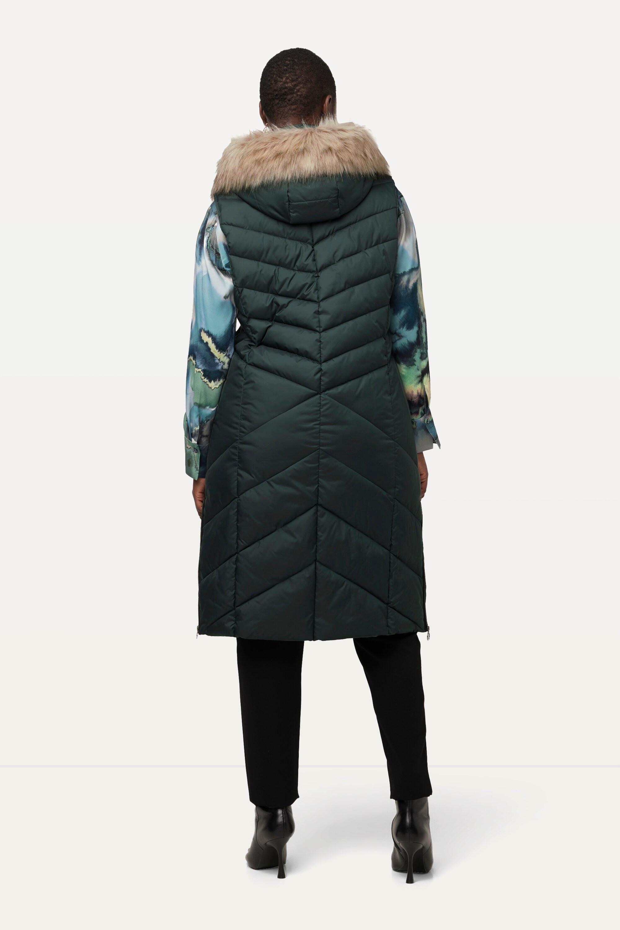 Ulla Popken Longue Veste Matelassée Déperlante Capuche Fausse Fourrure  