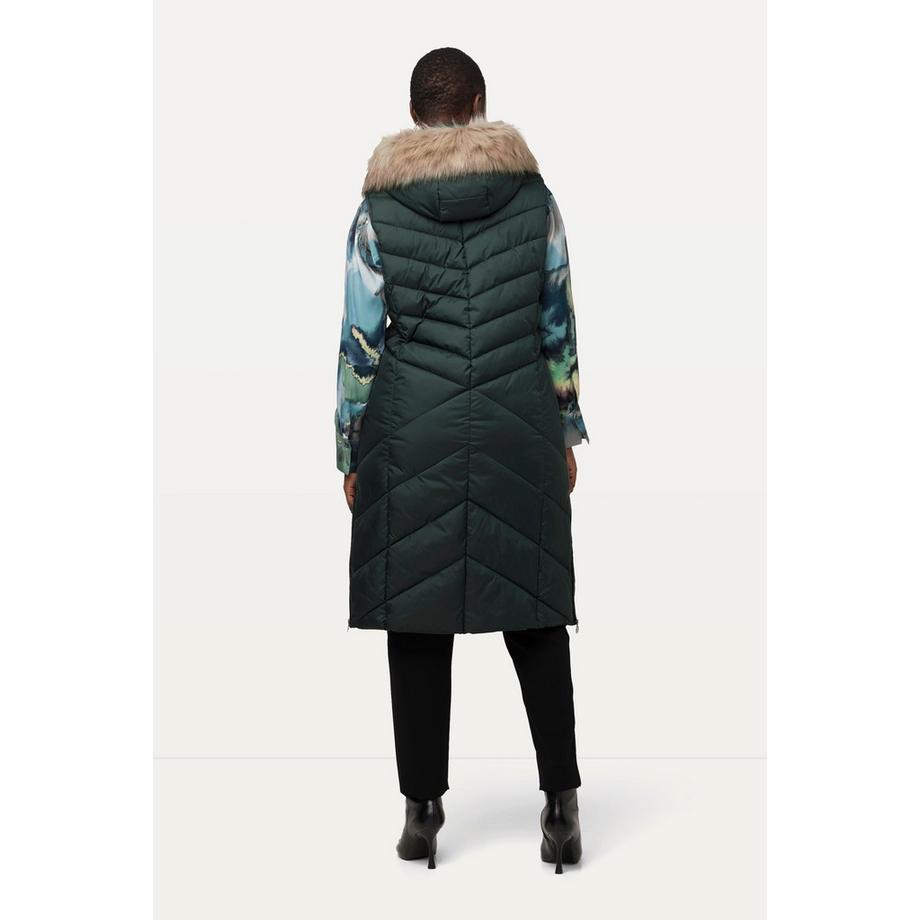 Ulla Popken Long Steppweste wasserabweisend Kapuze Webpelz  