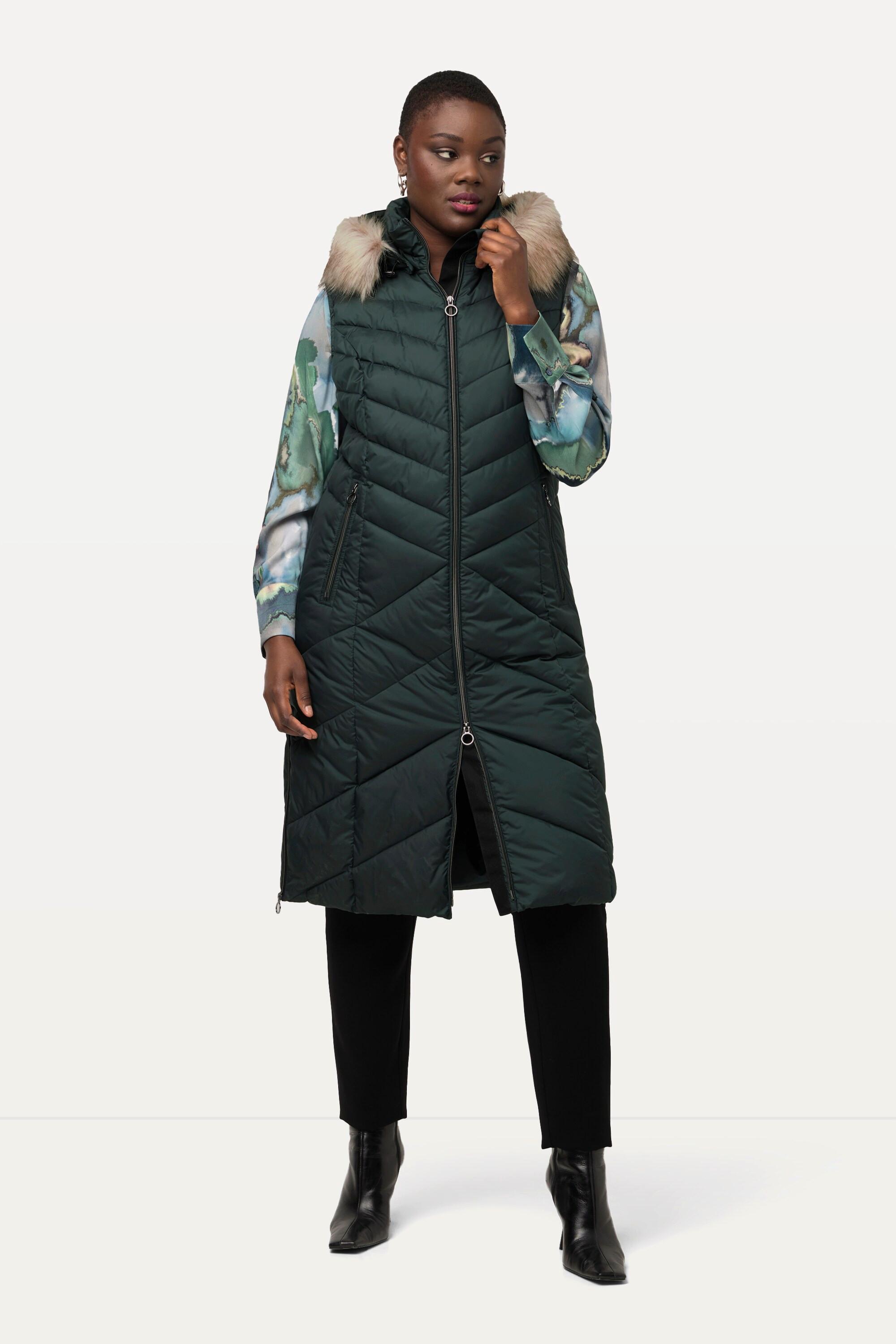 Ulla Popken Longue Veste Matelassée Déperlante Capuche Fausse Fourrure  