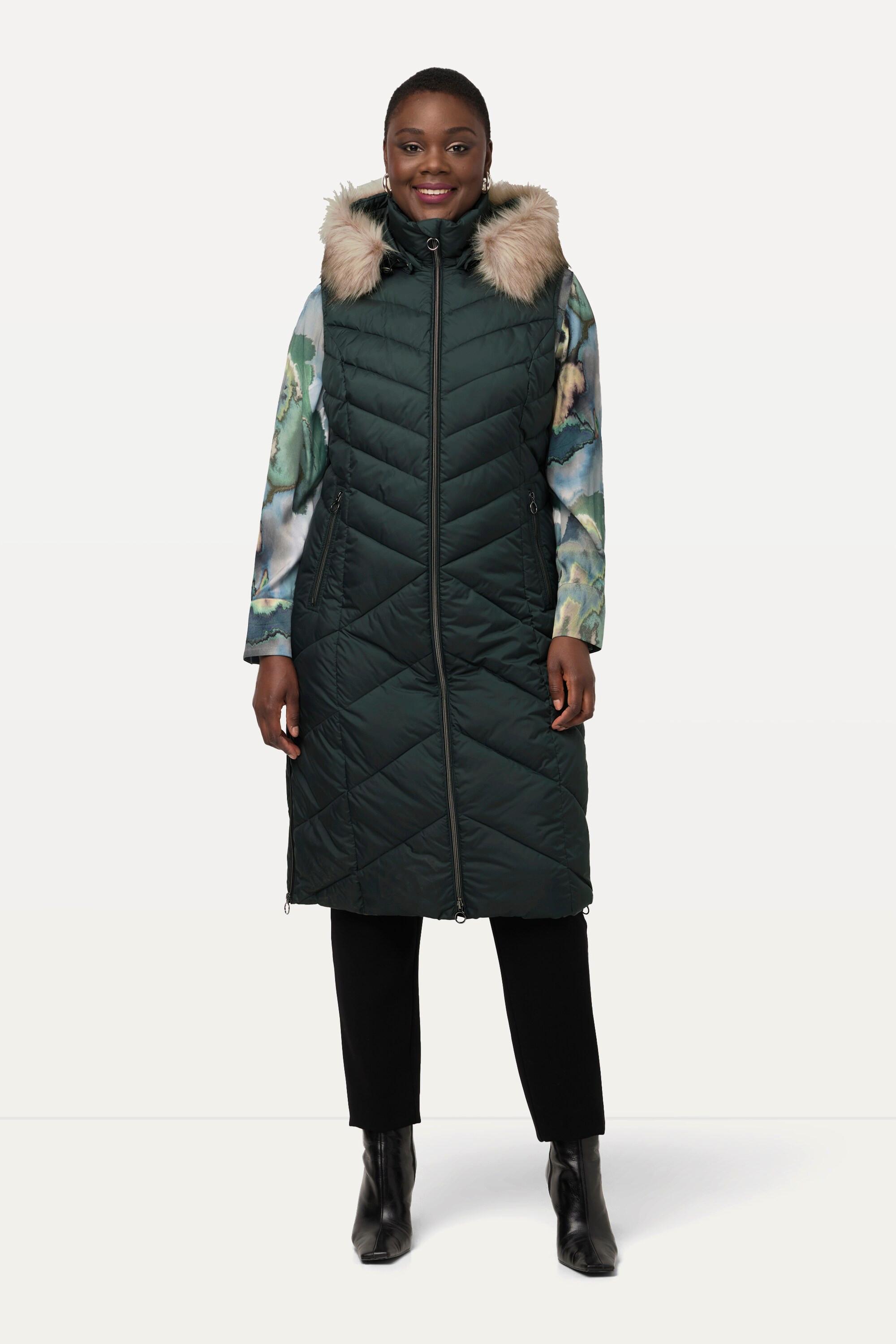 Ulla Popken Longue Veste Matelassée Déperlante Capuche Fausse Fourrure  