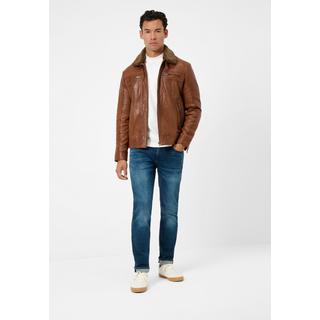 RICANO  Veste en cuir pour homme Dino, col en fourrure et poches poitrine 