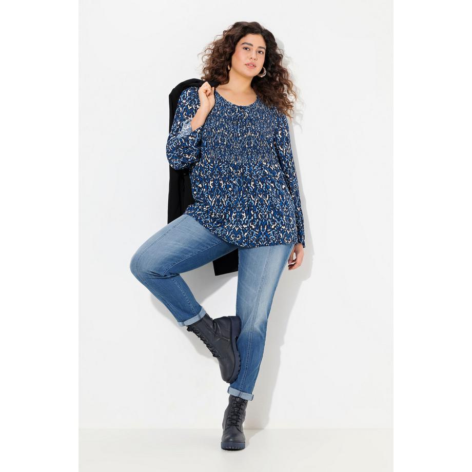 Ulla Popken Blouse smockée col rond manches longues évasées  