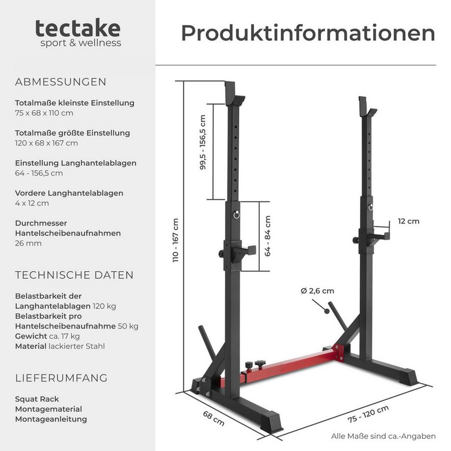 Tectake  Squat Rack Apollo multifunktional mit oberer und vorderer Ablage 