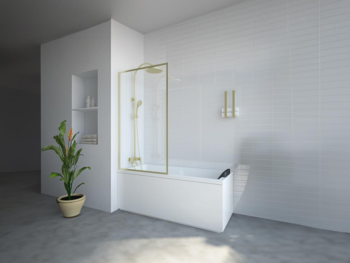 SHOWER DESIGN Duschtrennwand Badewanne - Industrial Style - 80 x 140 cm - Sicherheitsglas - Goldfarben - BRADENTON  