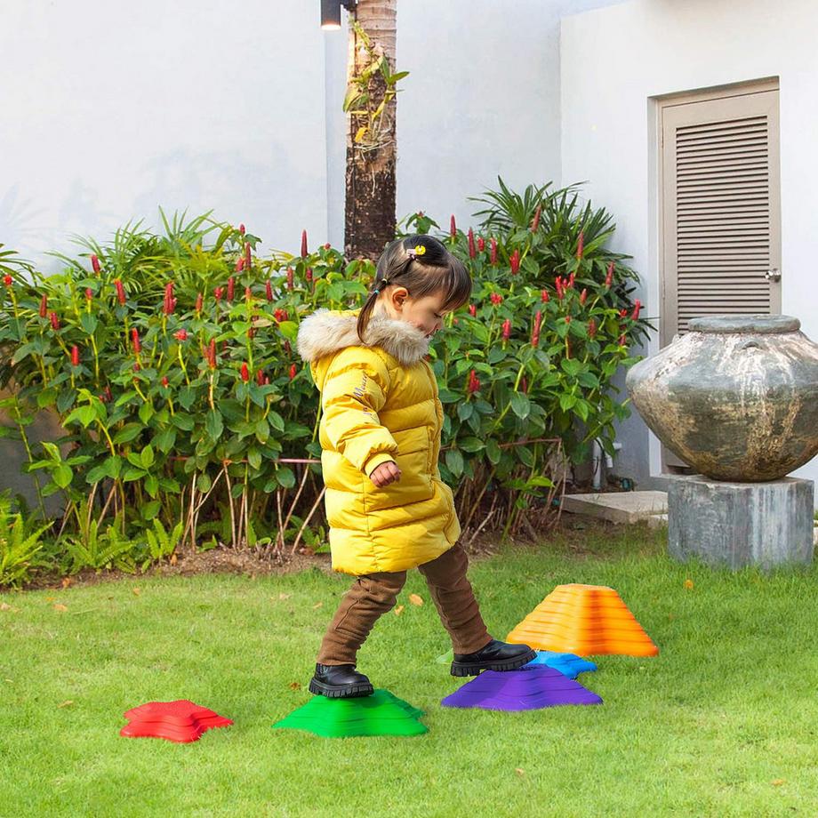 Northio  Flusssteine, 6-Tlg. Balanciersteine, Balancespiel, Rutschfest Stapelsteine, Trittsteine Bis 80 Kg Belastbar, Für 3-8 Jahre Kinder, Bunt 