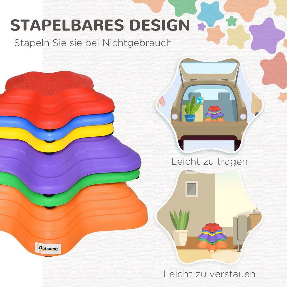 Northio  Flusssteine, 6-Tlg. Balanciersteine, Balancespiel, Rutschfest Stapelsteine, Trittsteine Bis 80 Kg Belastbar, Für 3-8 Jahre Kinder, Bunt 