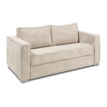 Canapé 3 places convertible express en velours côtelé beige - Couchage à lattes larges 140 cm - Matelas 14 cm LORETO