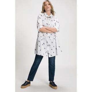 Ulla Popken  Bluse, Blätterstickerei, A-Linie, Hemdkragen, 3/4-Arm 