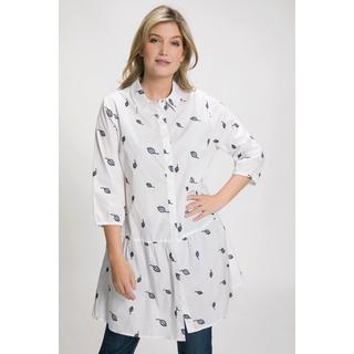 Ulla Popken  Chemisier, feuilles brodées, silhouette en A, col chemise, manches 3/4 