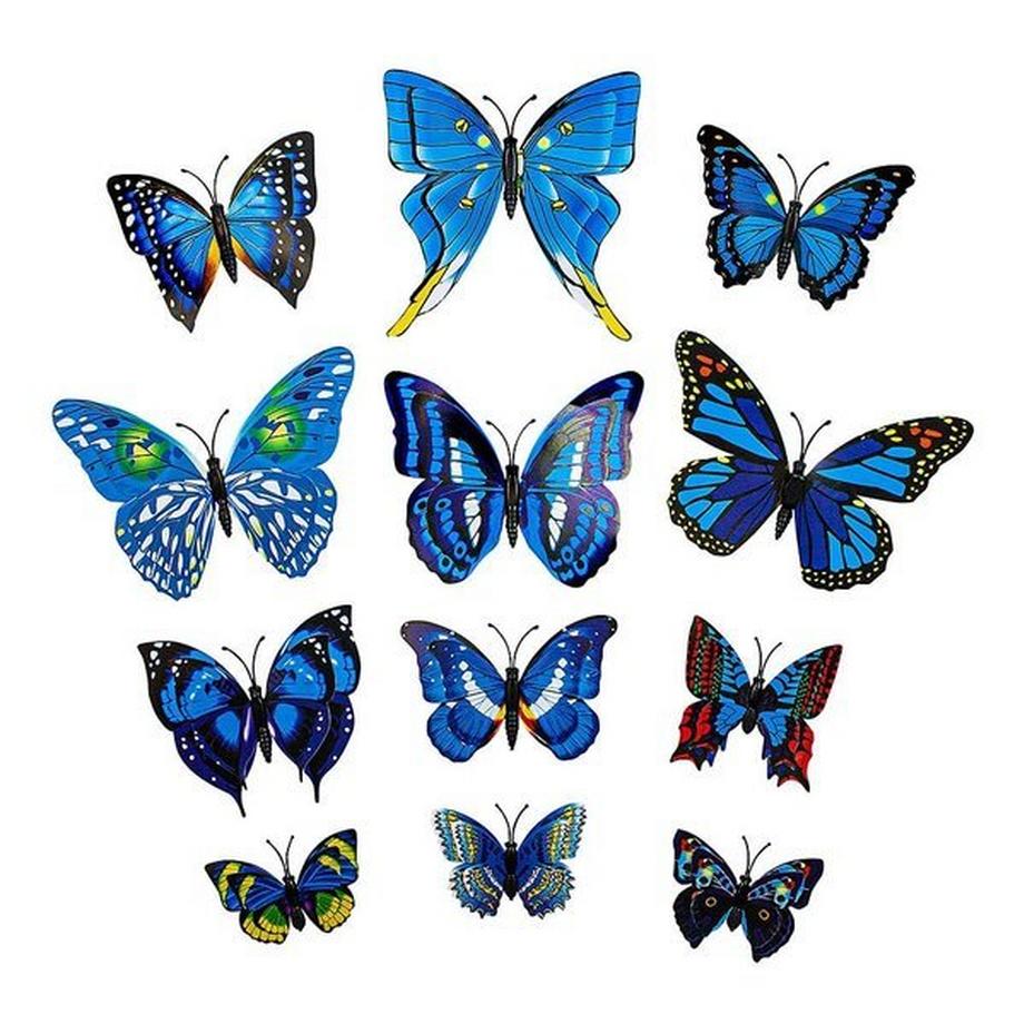 eStore  12pcs bleu décoratif Papillons papier 3D pour les murs 