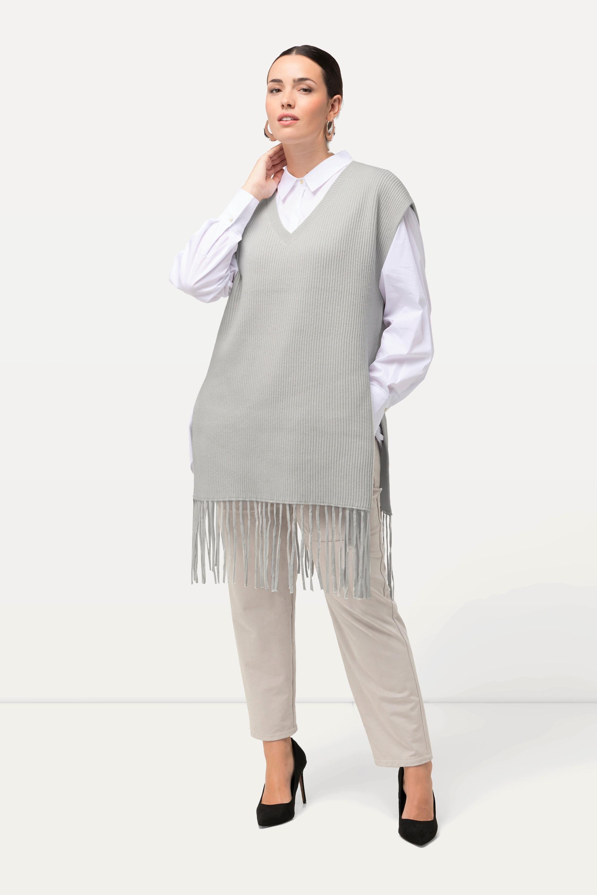 Ulla Popken  Gilet dal taglio oversize e smanicato con scollo a girocollo e frange 