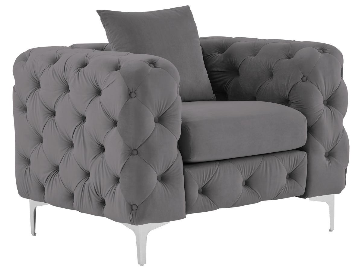 Vente-unique Ohrensessel Chesterfield - Anthrazit - Samt - EDWINA  