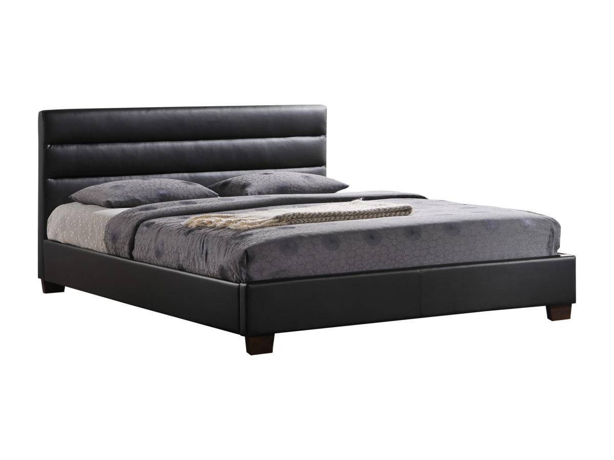 Vente-unique Lit 140 x 190 cm - Simili - Noir + Matelas - FAUSTIN  