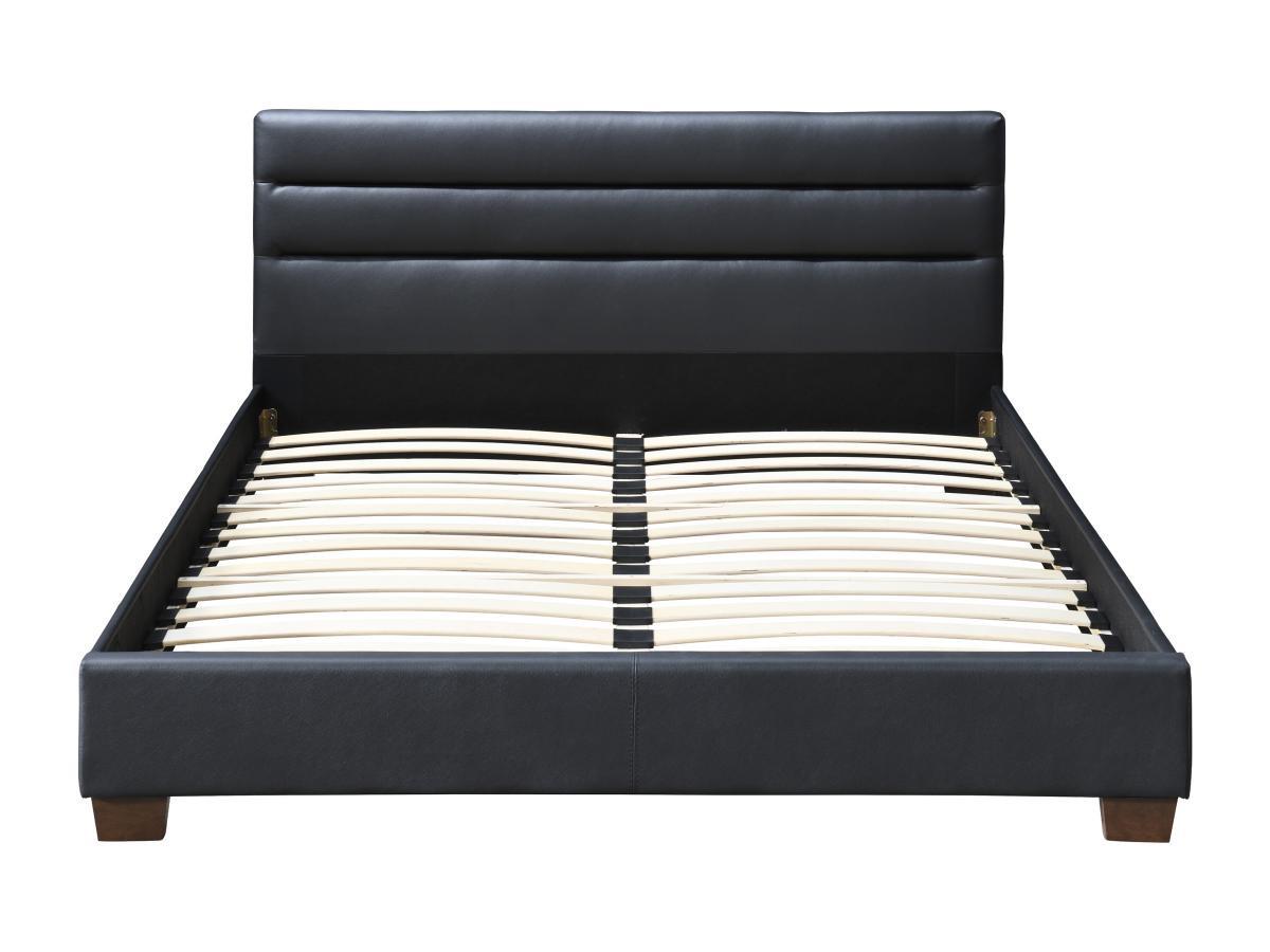 Vente-unique Lit 140 x 190 cm - Simili - Noir + Matelas - FAUSTIN  