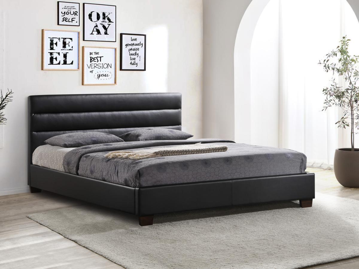 Vente-unique Lit 140 x 190 cm - Simili - Noir + Matelas - FAUSTIN  