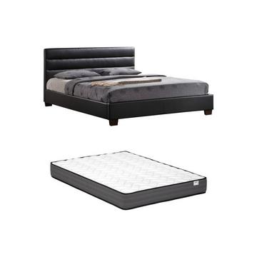 Lit 140 x 190 cm - Simili - Noir + Matelas - FAUSTIN