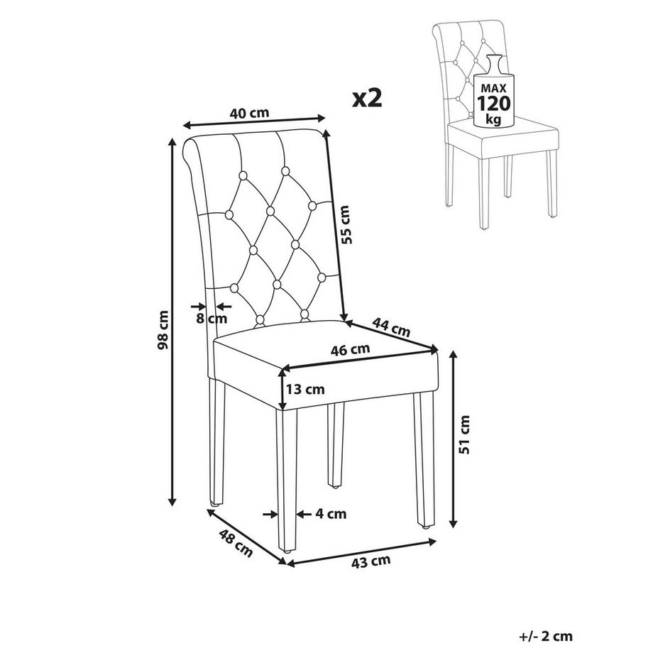 Beliani Set di 2 sedie da pranzo en Tessuto Glamour VELVA  