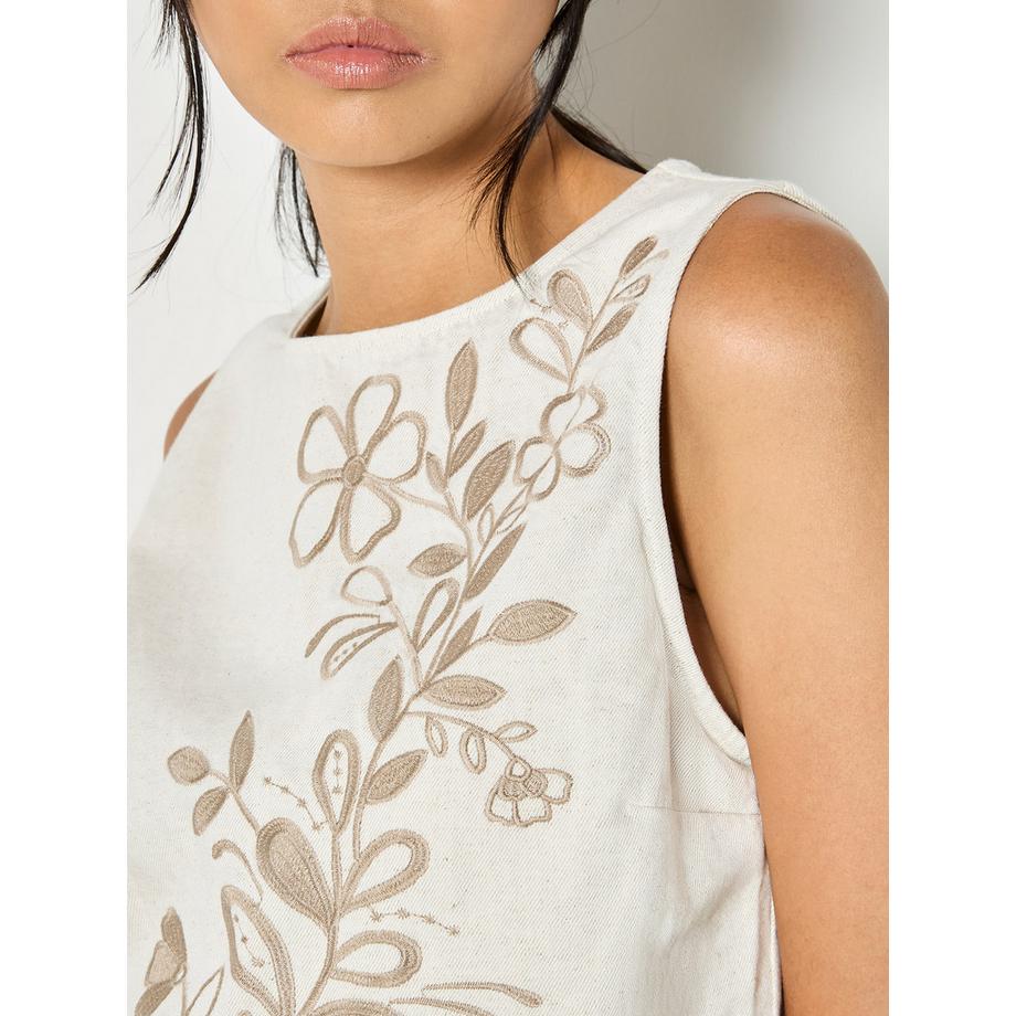 APRICOT Top in denim ricamato senza maniche  