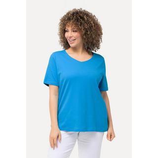 Ulla Popken  T-shirt doublé sur le devant, col rond et manches courtes - coupe Slim Fit 