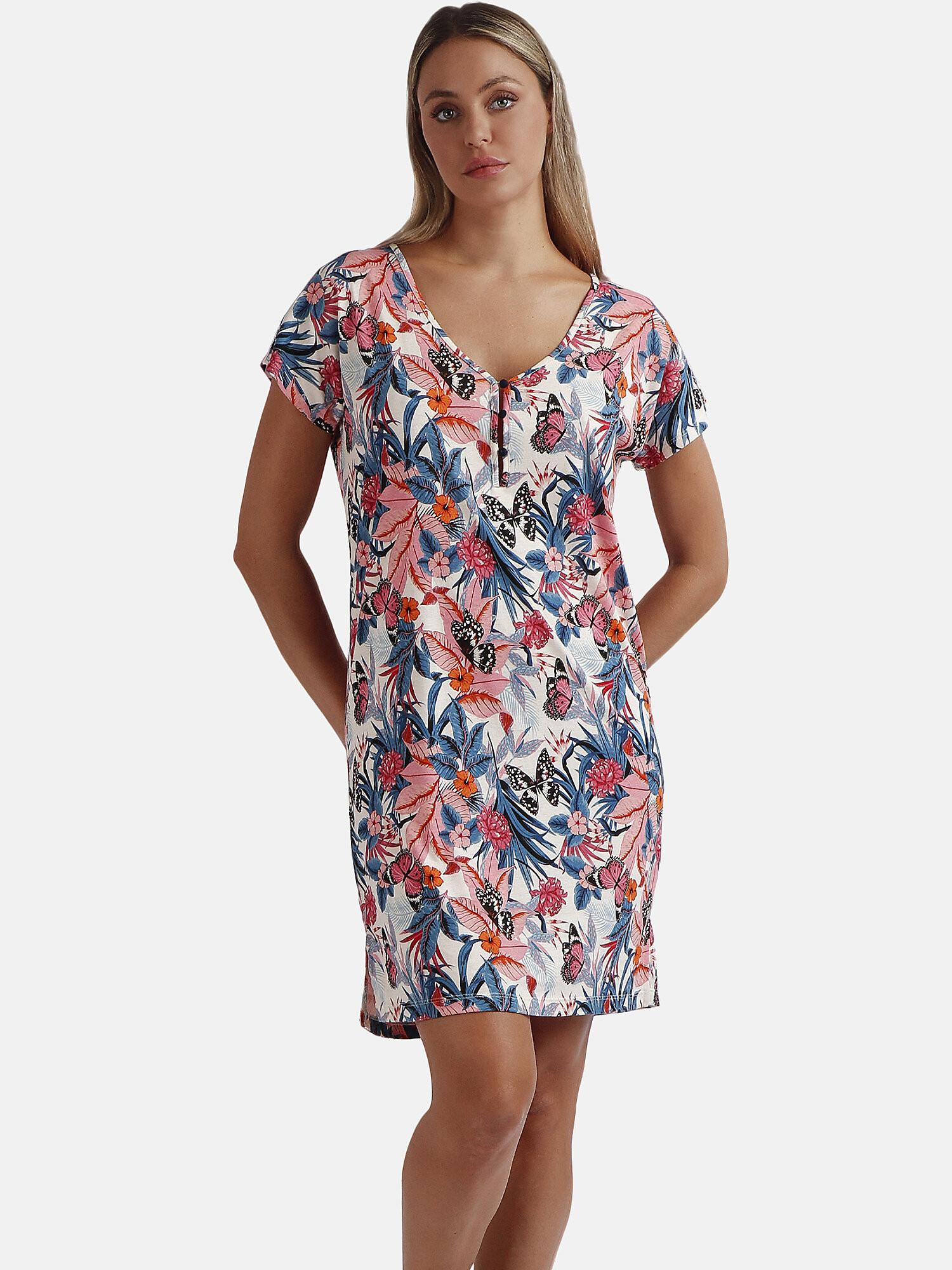 Image of Nachthemd Mit Kurzen Ärmeln Butterflies Damen Blau XL