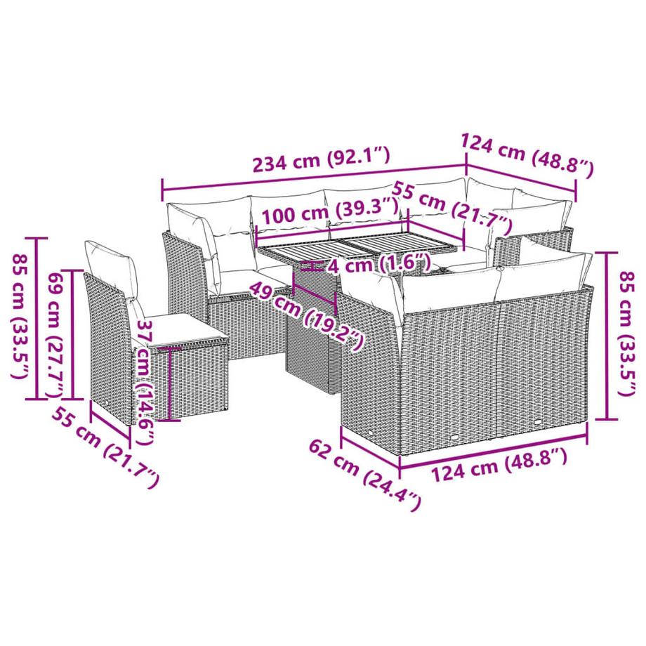 VidaXL Ensemble de canapés de jardin rotin synthétique  