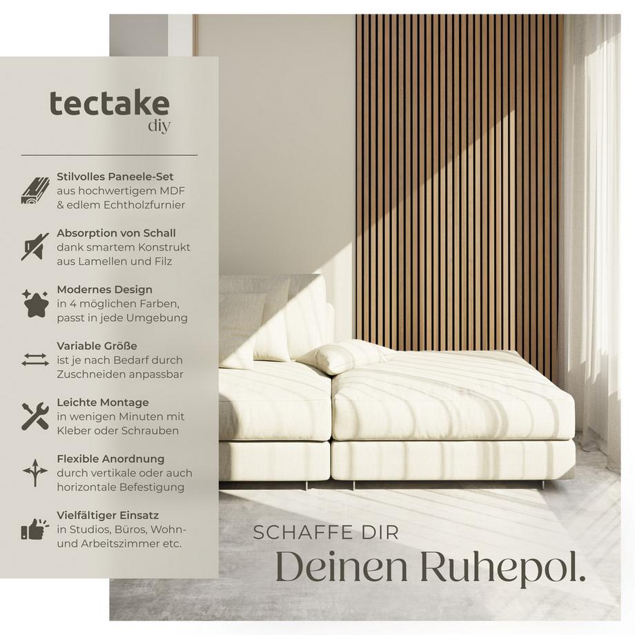 Tectake Akustikpaneele Sonic Wall Holzoptik in Eiche schallabsorbierender Filz - 4er Set  