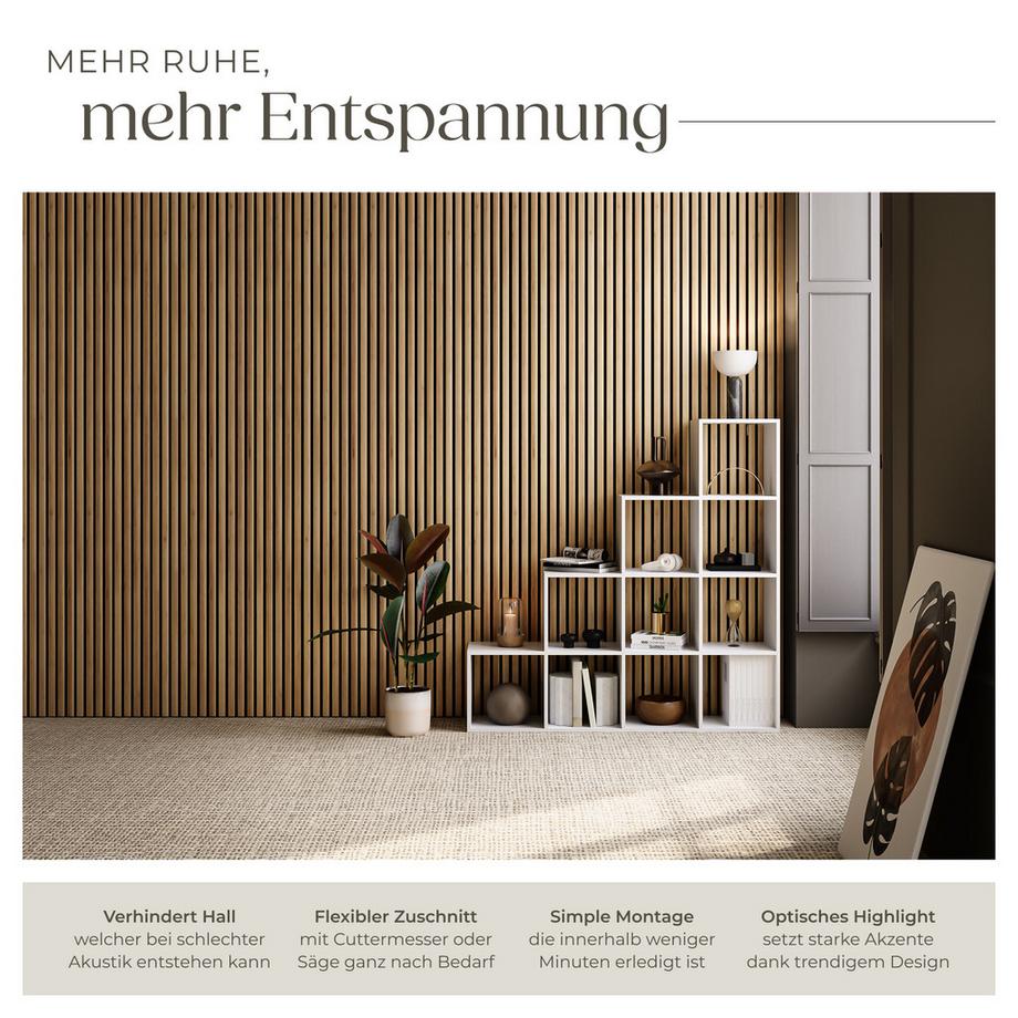 Tectake Akustikpaneele Sonic Wall Holzoptik in Eiche schallabsorbierender Filz - 4er Set  