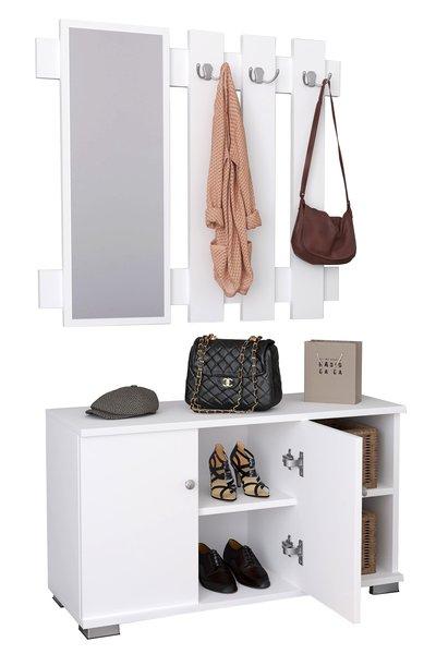 Image of 2-tlg. Holz Sitzbank Schuhschrank Schuhregal Garderobe Dielenmöbel Gados XL 2-tlg. Holz Sitzbank Schuhschrank Schuhregal Garderobe Dielenmöbel Gados XL
