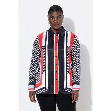 Blusa con mix di fantasie, collo da camicia e maniche lunghe