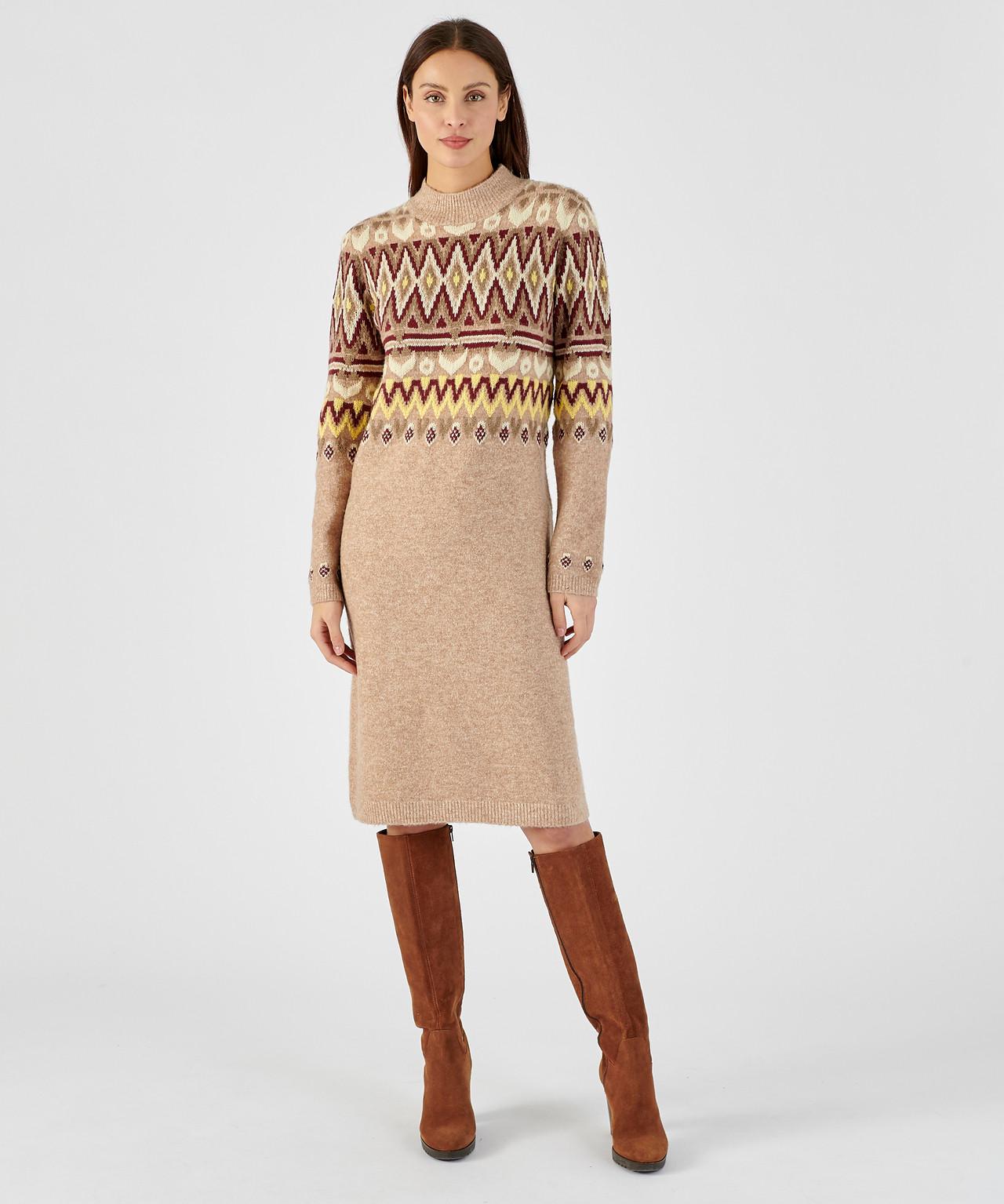 Image of Pulloverkleid Aus Thermolactyl-jacquard. Damen Braun 48