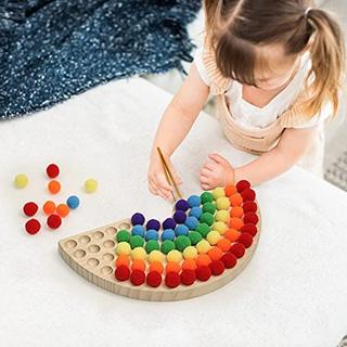 Activity-board  Holz Peg Board Perlen Spiel Perlen Spiel Rainbow Ball Elimination Spiel Spielzeug Farbe 