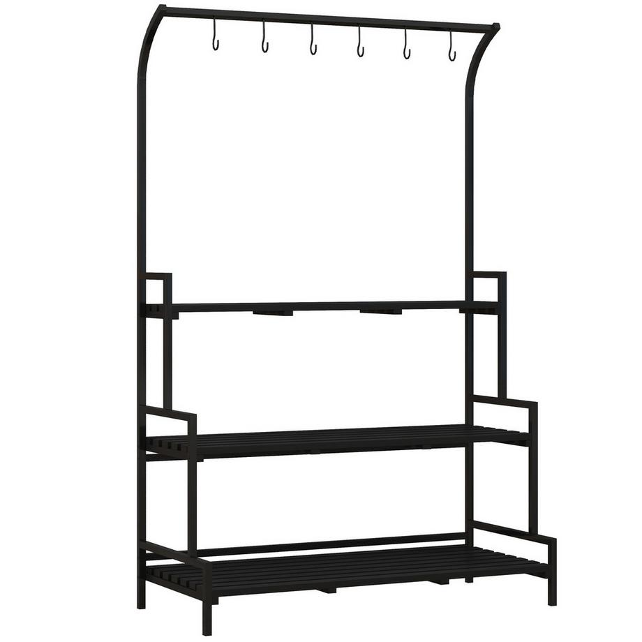 Portafiori per piante con 3 livelli e 6 ganci, scale per piante in acciaio nero, 110x50x170 cm per giardino e balcone
