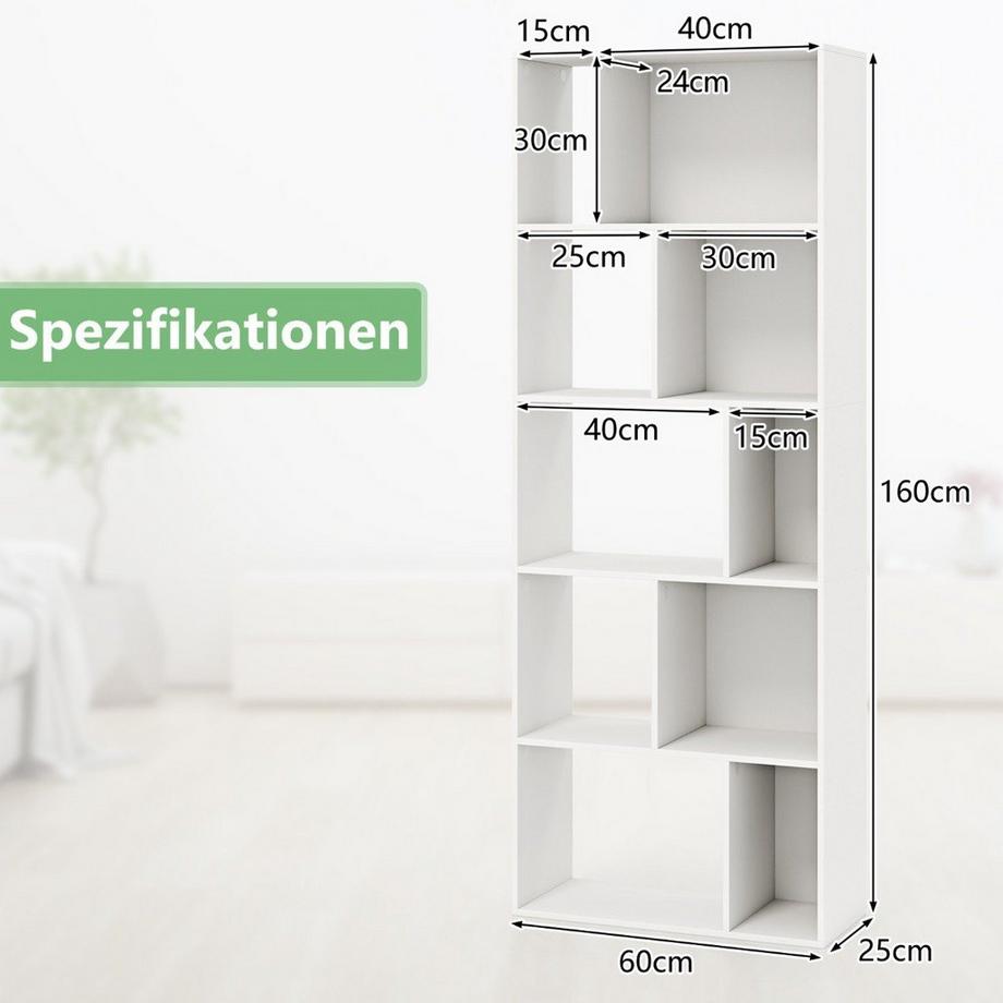 Northix 5-stufiges Bücherregal mit 10 Fächern Freistehender Raumteiler Holzregal Offenes Regal  