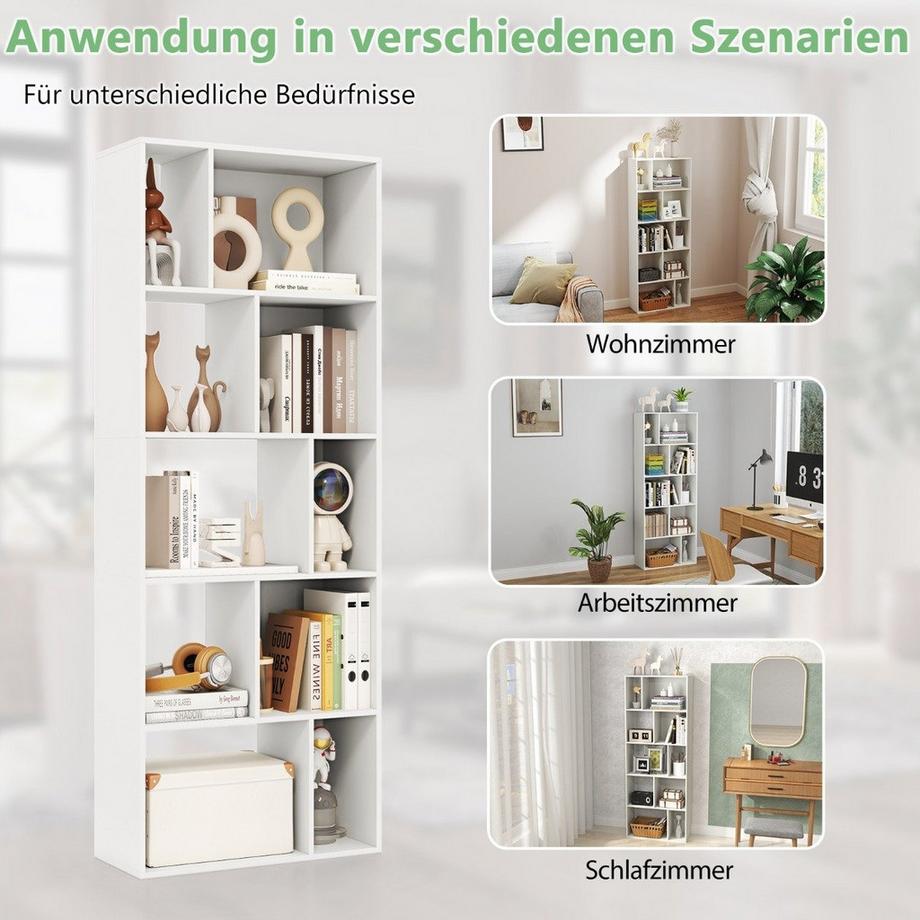 Northix 5-stufiges Bücherregal mit 10 Fächern Freistehender Raumteiler Holzregal Offenes Regal  