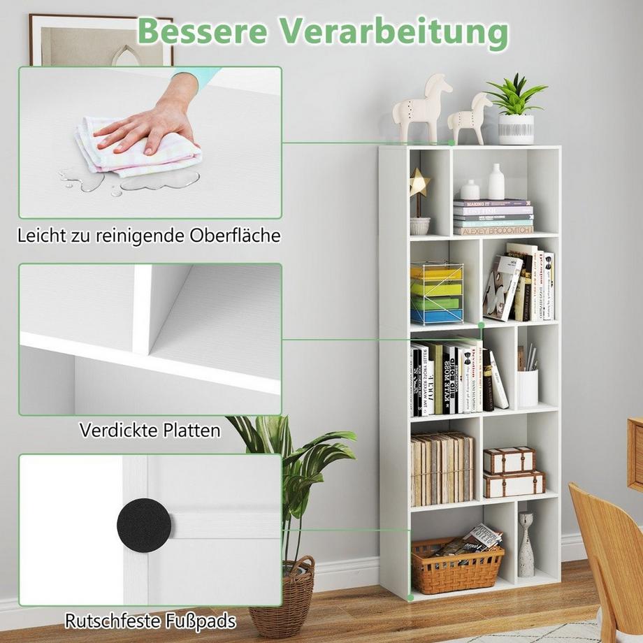 Northix 5-stufiges Bücherregal mit 10 Fächern Freistehender Raumteiler Holzregal Offenes Regal  