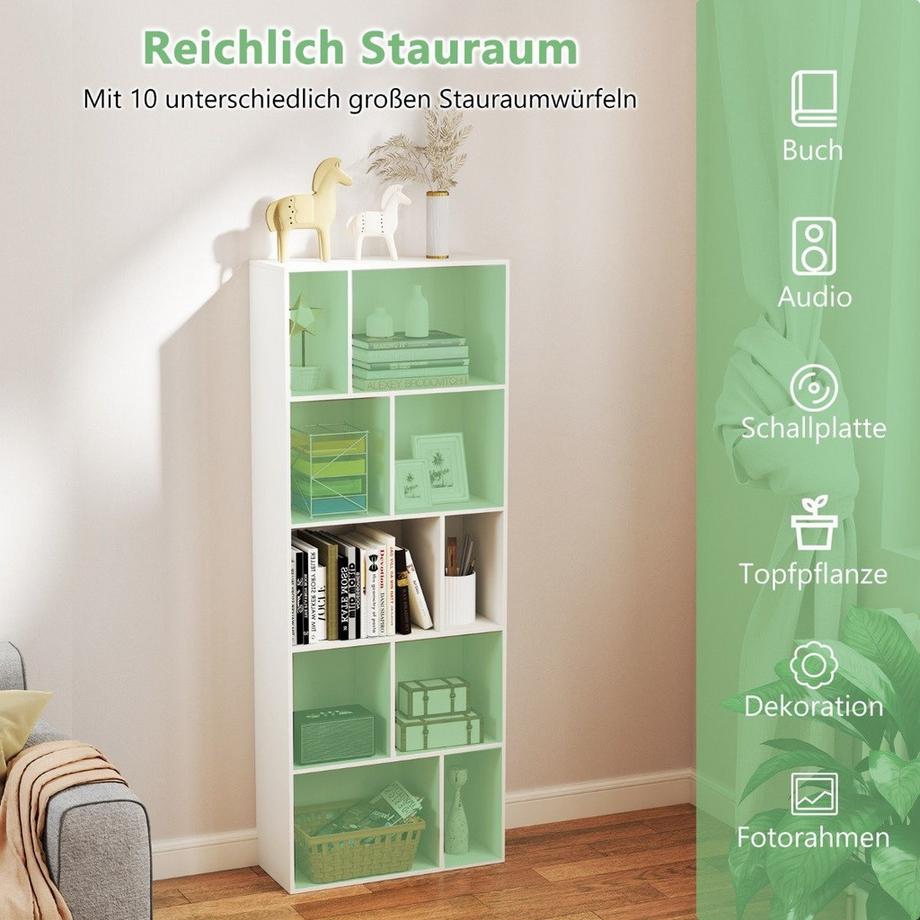 Northix 5-stufiges Bücherregal mit 10 Fächern Freistehender Raumteiler Holzregal Offenes Regal  