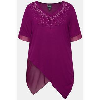 Ulla Popken  Blusa a più strati con mesh, jersey e orlo a punte 