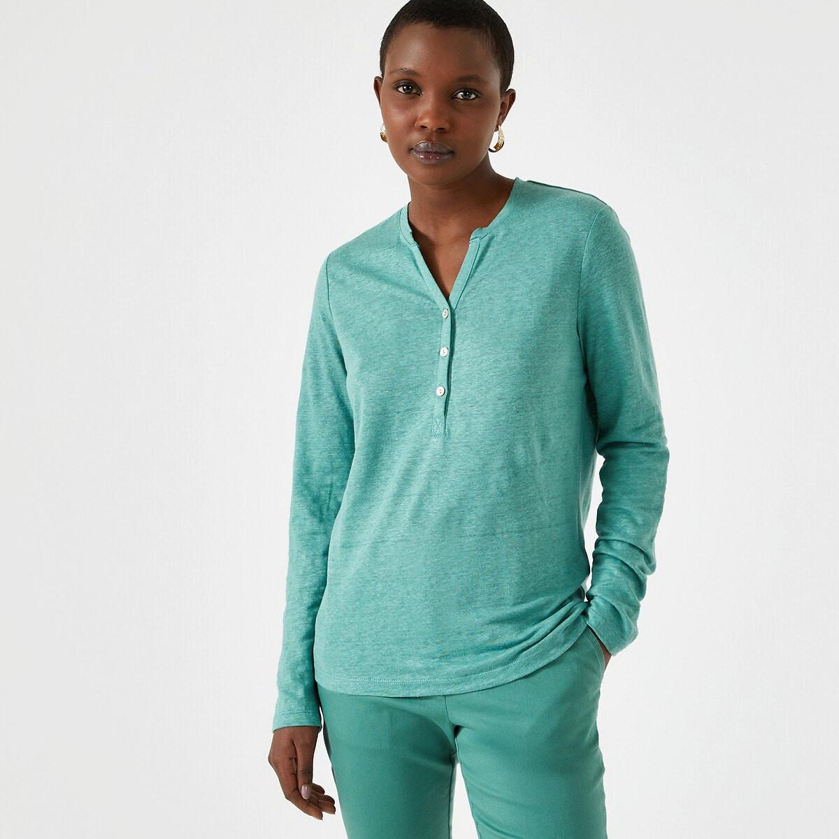 Image of Langarmshirt Aus Leinen Damen Grün 42