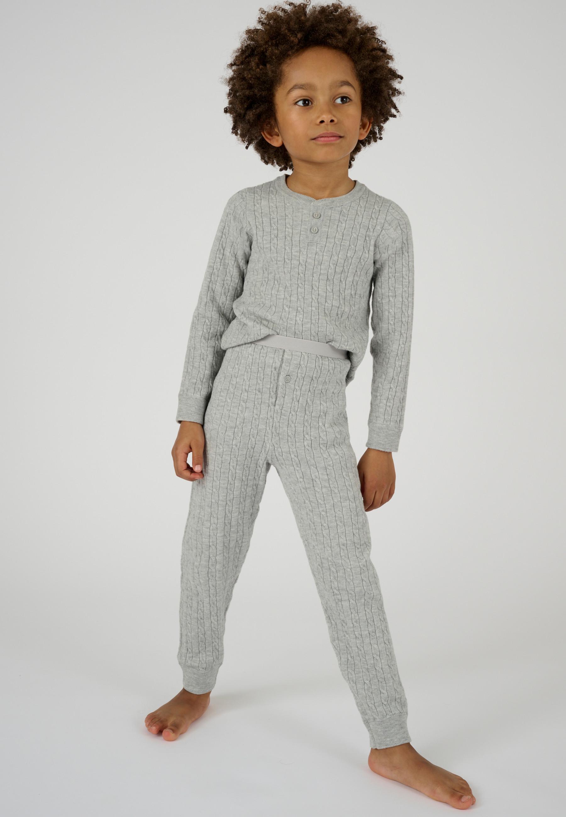 Image of Lange Unterhose Für Jungen Im Zopfmuster-design Thermolactyl Unisex Grau 140