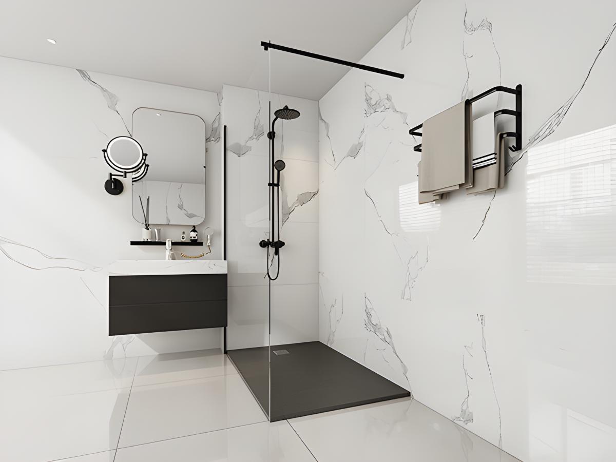 Vente-unique Aufsatz- oder Einbauduschtasse - Kunstharz - Schwarz - 140 x 90 cm - MIRNOSA  