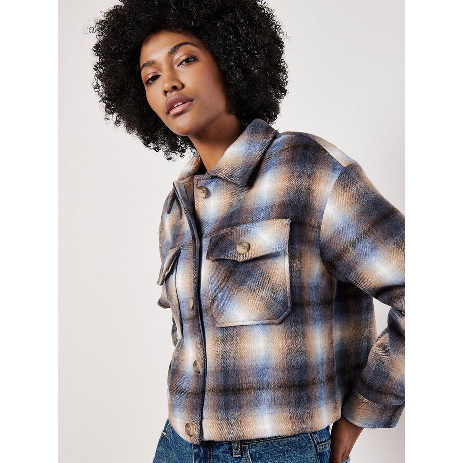 Veste courte à carreaux en tissu brossé
