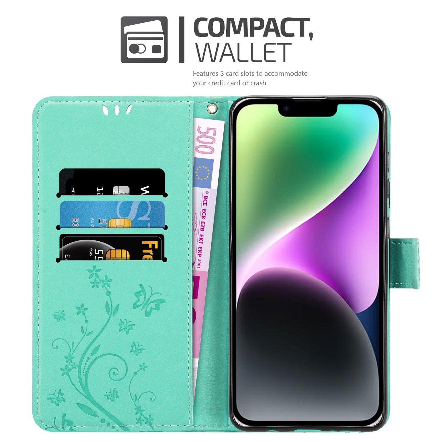 Cadorabo  Housse compatible avec Apple iPhone 14 PLUS - Coque de protection au design floral avec fermeture magnétique, fonction de support et emplacements pour cartes 