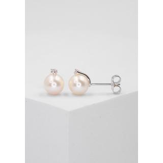 MUAU Schmuck  Boucles d'oreilles perle or blanc 750 perle d'eau douce diamants 0,07ct. 9mm 