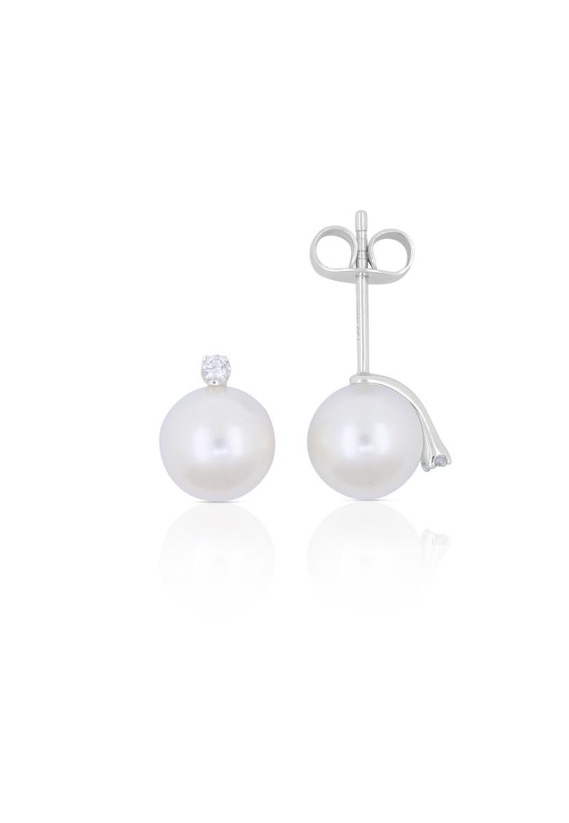 MUAU Schmuck  Boucles d'oreilles perle or blanc 750 perle d'eau douce diamants 0,07ct. 9mm 