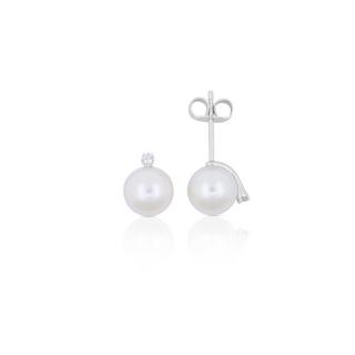 MUAU Schmuck  Boucles d'oreilles perle or blanc 750 perle d'eau douce diamants 0,07ct. 9mm 