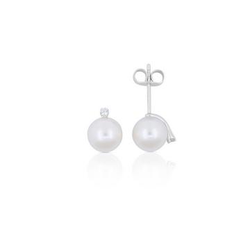 Boucles d'oreilles perle or blanc 750 perle d'eau douce diamants 0,07ct. 9mm