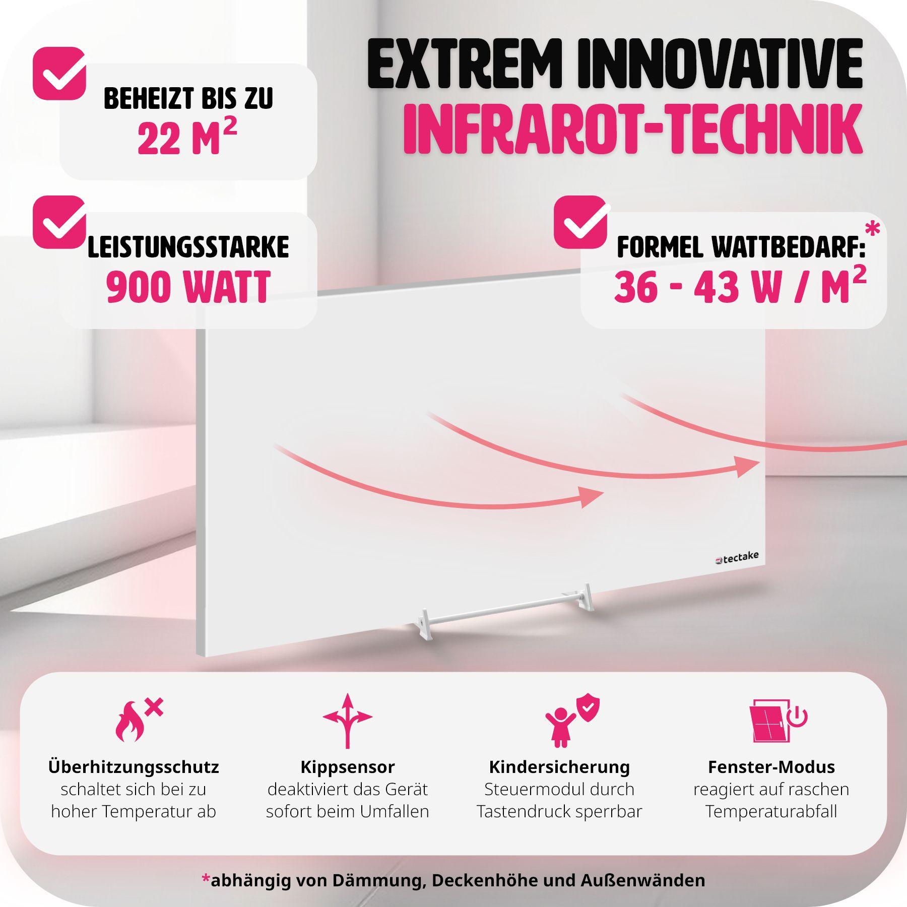 Tectake Chauffage infrarouge avec thermostat et protection contre la surchauffe  